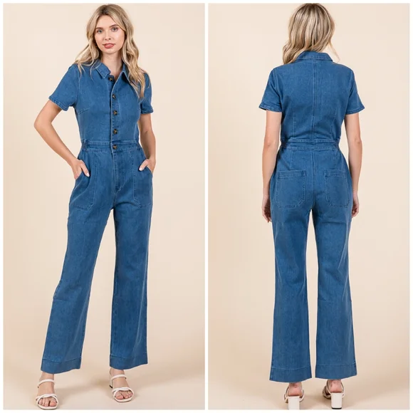 Gorgeous Boho Denim Short Sleeves Jumpsuit - Picture 8 of 11